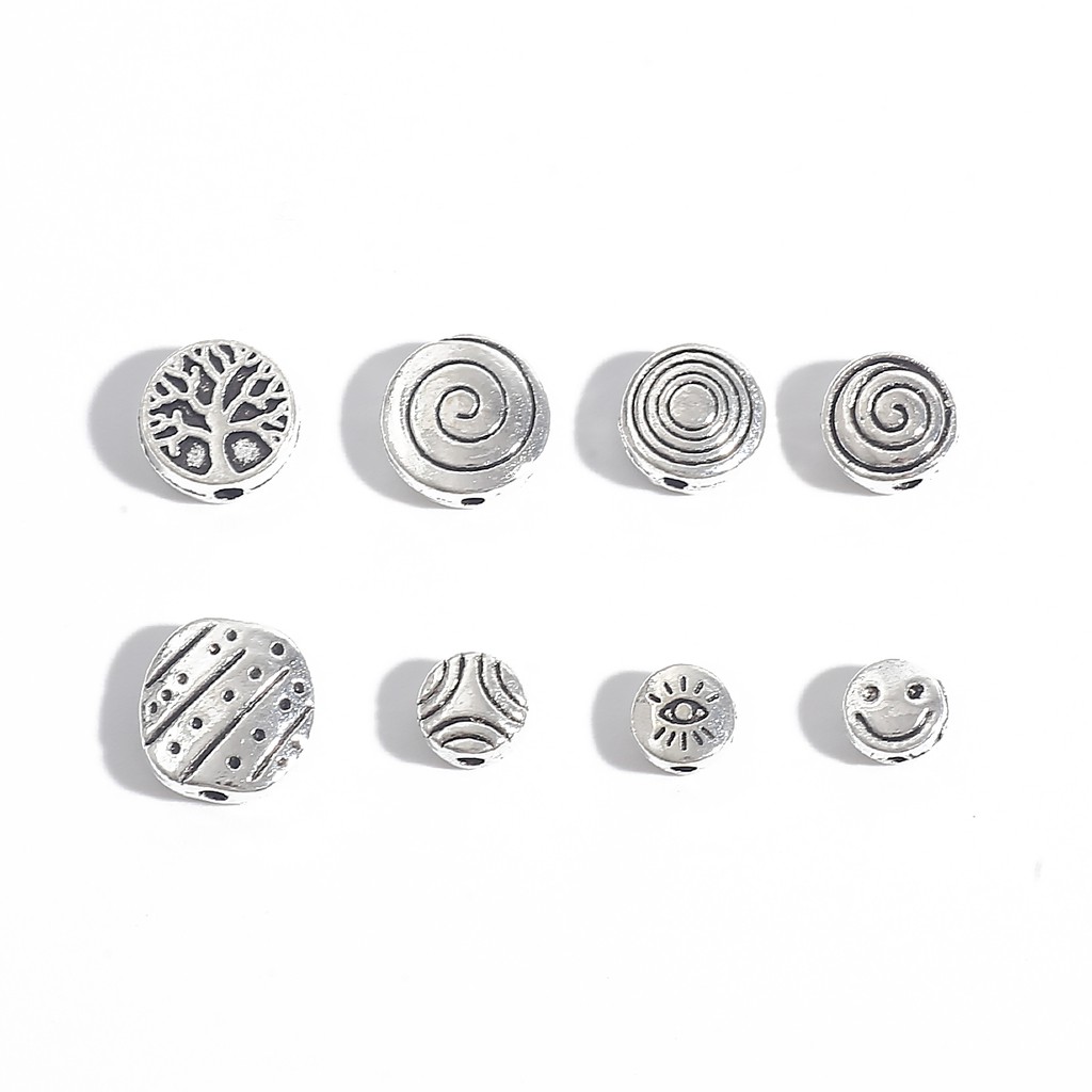 Antique Silver Alloy  flat round bead Shape Sided for DIY Bracelet Jewelry Making Findings