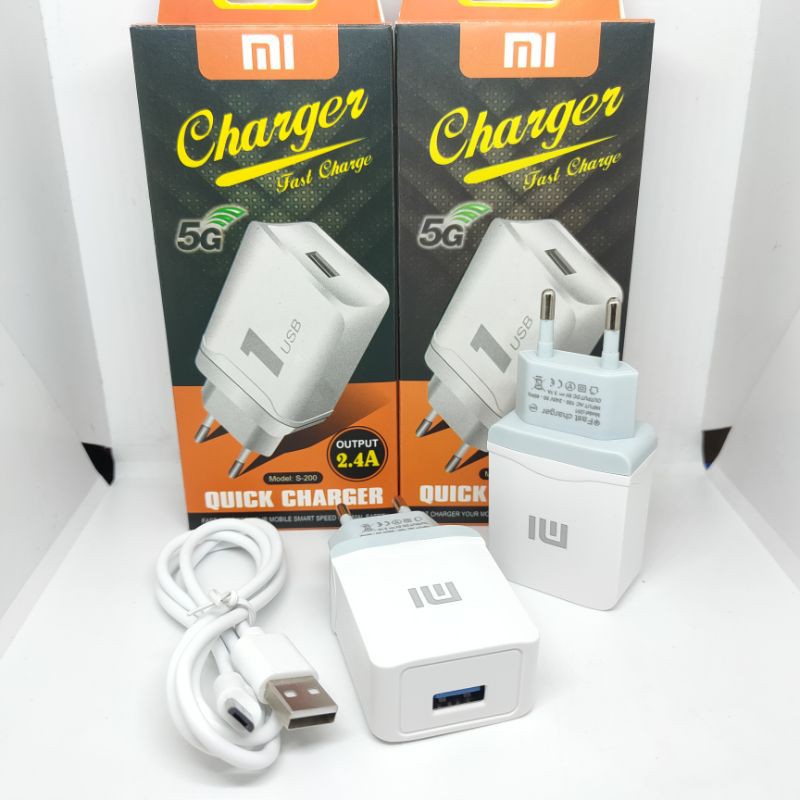 Charger Casan Xiaomi S-200 Quick Charger Output 2.4A Kabel USB Micro