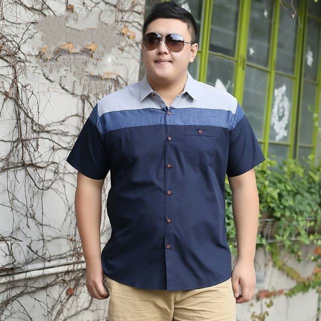 TOTOTAshop.Kemeja pria ENZO jumbo XXL &amp; XXXL.Bahan cotton Halu.Lengan pendek