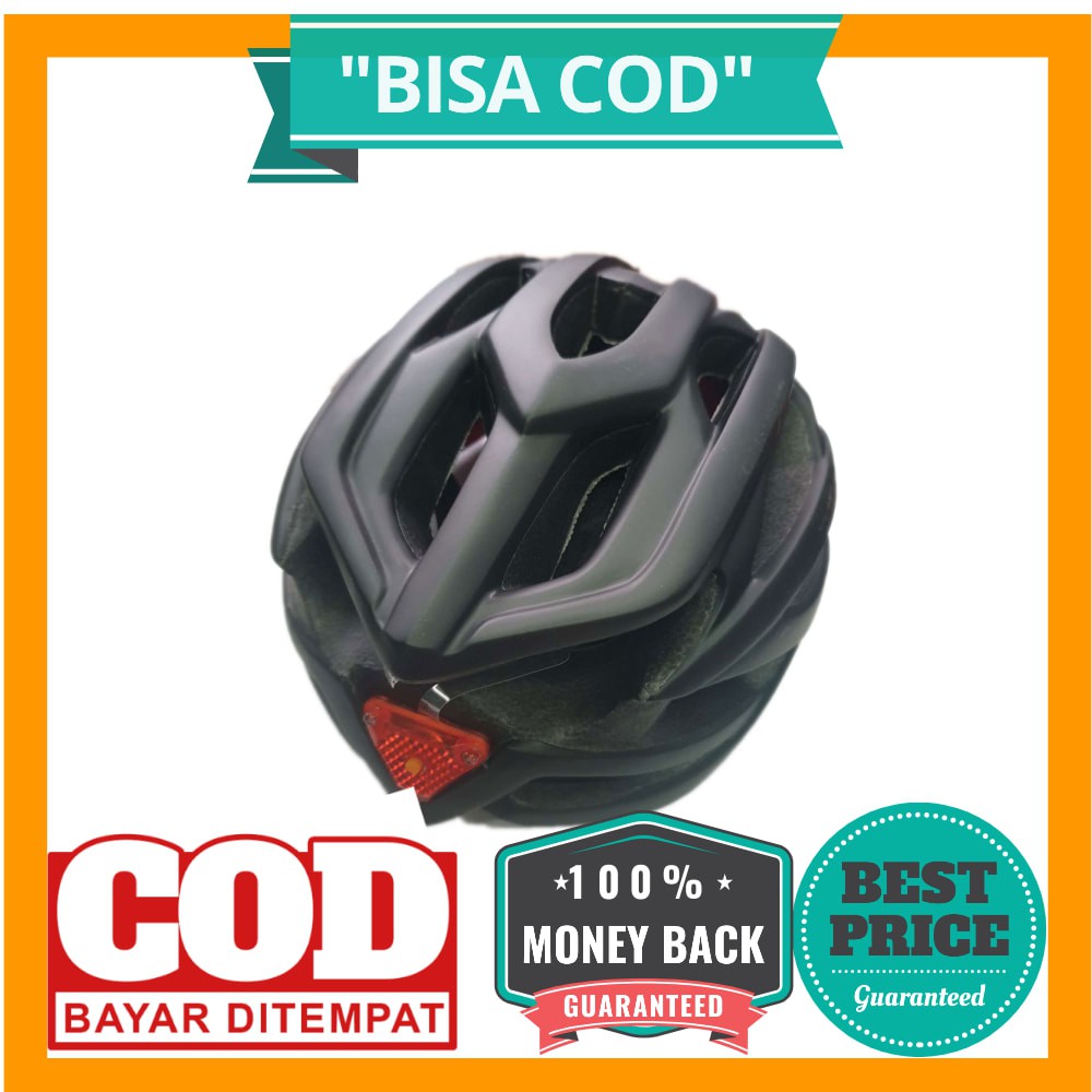 BISA COD TaffSPORT Helm Sepeda Cycling Helmet EPS Foam PVC Shell LED Safety Light - XK07 - Black