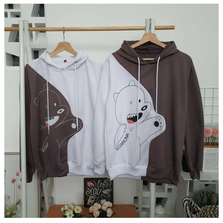 ( HARGA SUDAH TERMASUK 2 JAKET ) JAKET HOODIE COUPLE BURGUNDI MOCCA  BEAR TERBARU/ JAKET HOODIE COUP