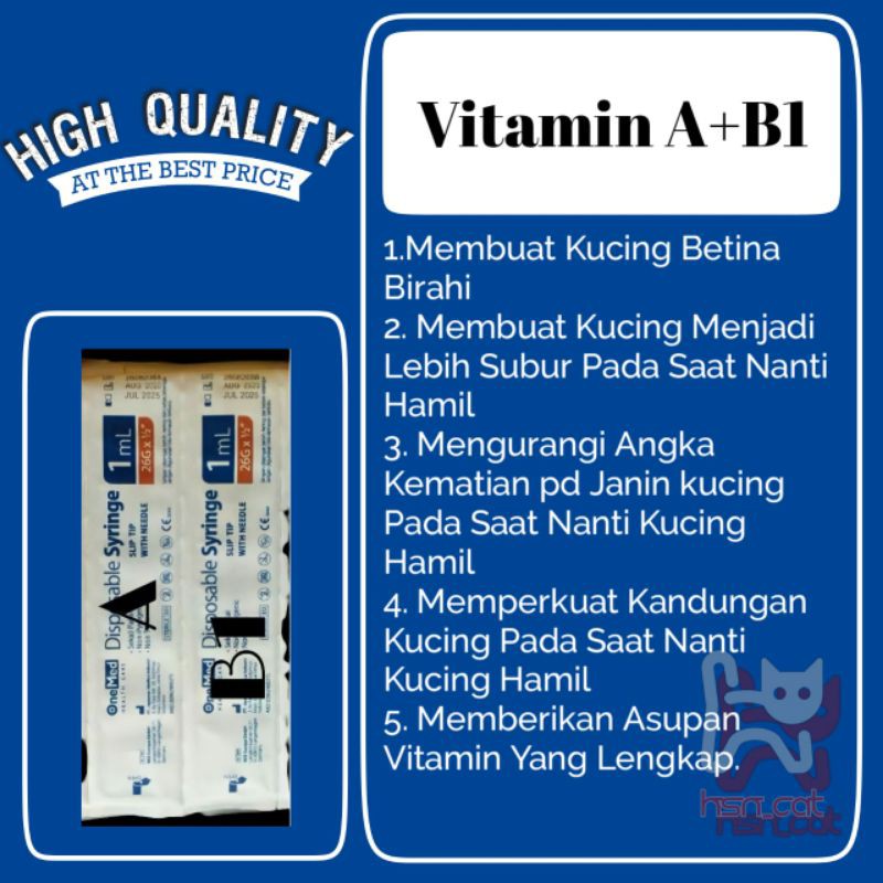 Vitamin Kucing A+B1 Suntik utk Untuk birahi betina , mempersubur kehamilan ,, dll