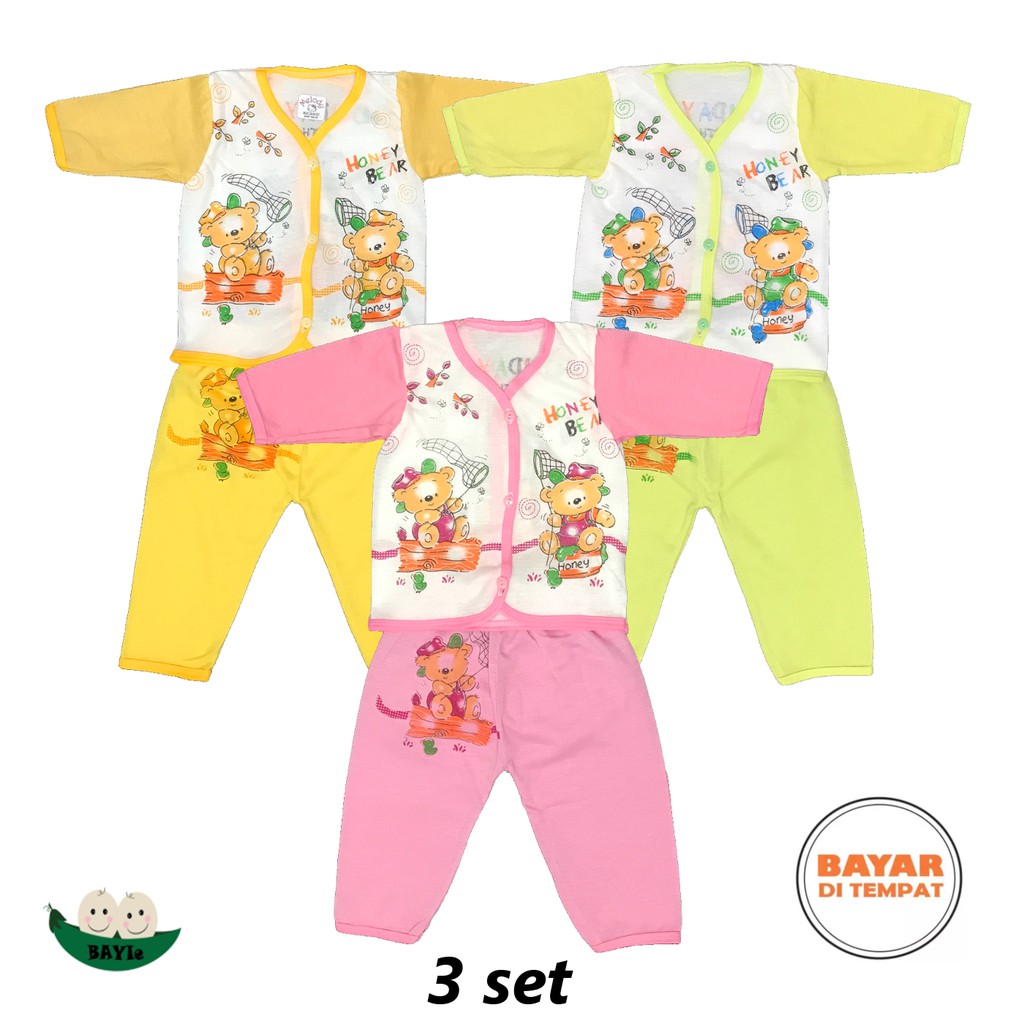 BAYIe - 3 SET Setelan Baju Bayi Lengan Panjang+Celana Panjang MELODY new born umur 0-3 bulan