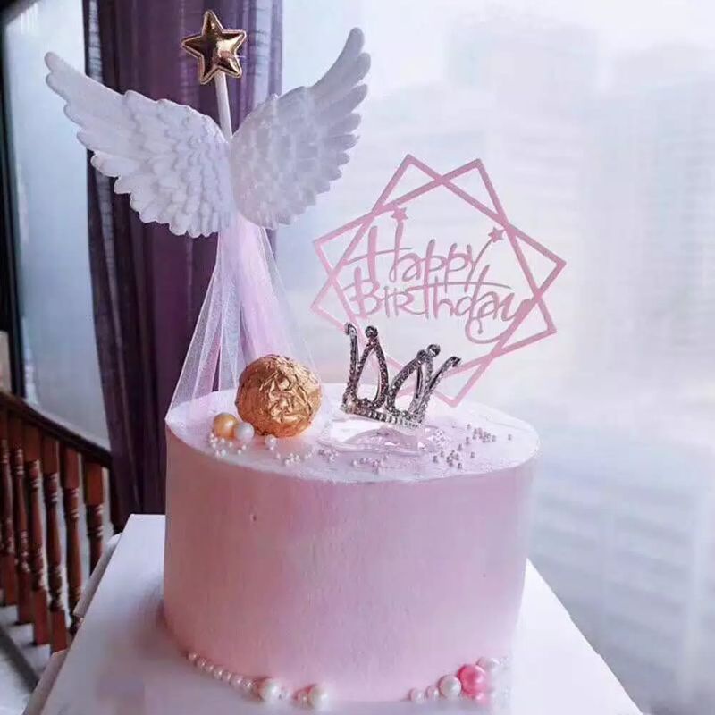 HIASAN TOPPER CAKE KUE ULANG TAHUN PERAYAAN ANNIVERSARY BENTUK SAYAP BINTANG ELSA UNICORN RAINBOW