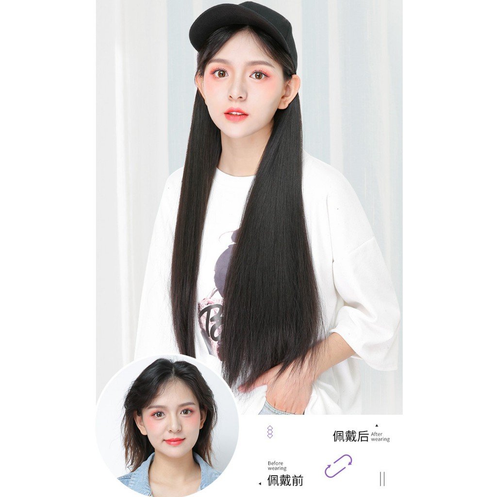 HTQ premium wig topi baseball tebal matte HQ half wig hat rambut palsu hair extension lurus wavy