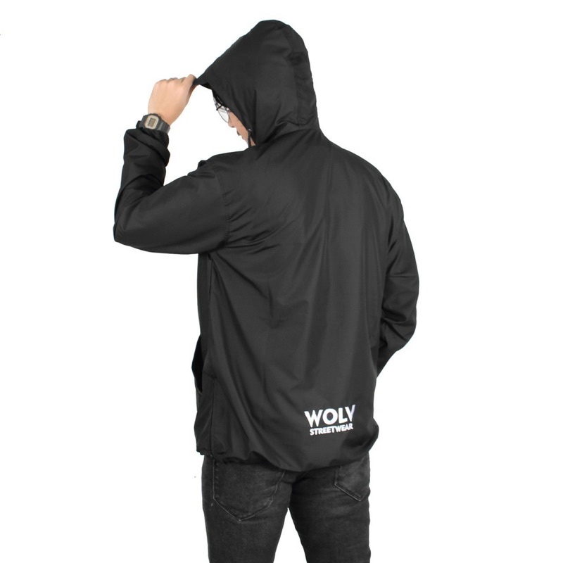 ORIGINAL WOLV Jaket Cougle Jaket Windbreakers Hitam Jaket Saku Tengah