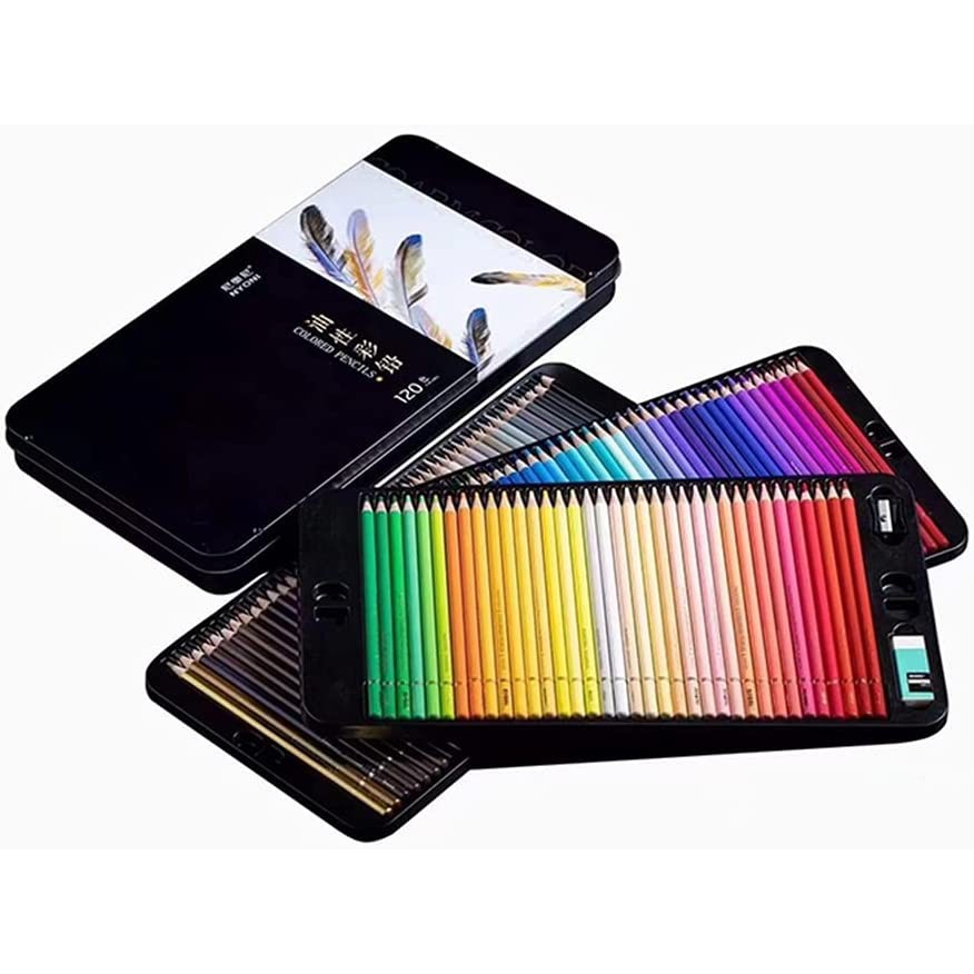 

Nyoni Oil Based 120 Colored Pencils/pensil warna Set for Professional Artist, Beginners, Students Excellent Coloring, Blending, Layering Ability Drawing Supplies