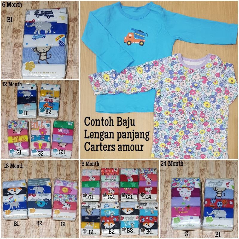 [Pilih Motif] 5 pcs Baju panjang kaos bayi motif bordir lucu import