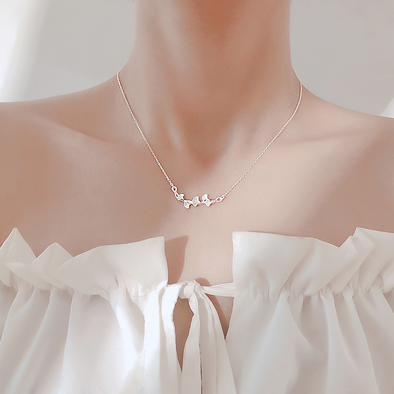 Papaozhu Korea s925 Perak Ginkgo Daun Liontin Kalung Untuk Wanita Gadis ins Trendi Bunga Choker Kalung Elegan Fashion Tulang Selangka Rantai Perhiasan Aksesoris