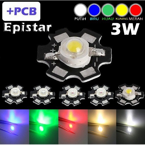 High Power LED 3W Epistar Biji LED Super Bright Warna + PCB Lampu Led 3 Watt Epistar Chip Sudah
