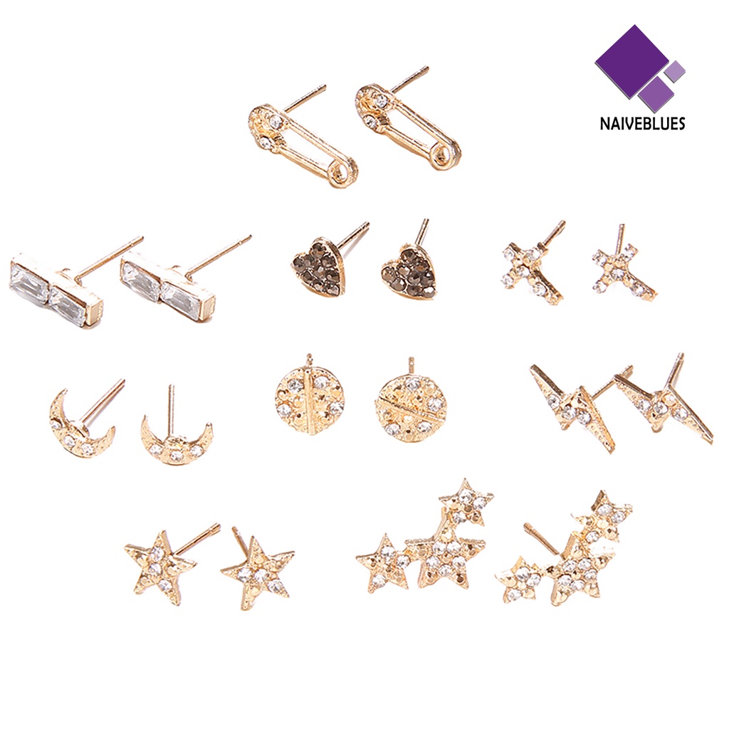 9 Pasang Anting Stud Bentuk Geometris Bahan Alloy Untuk Wanita