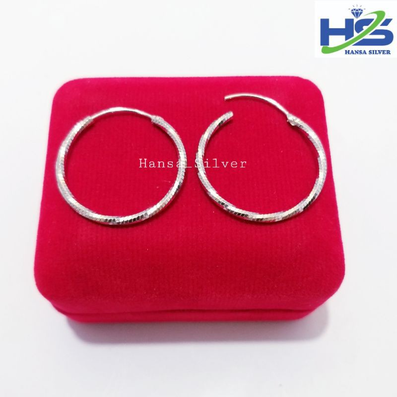 Anting Perak Asli Silver 925 Lapis Emas Putih Model Gipsi Ring Ukir - Anting Wanita Anti Karat