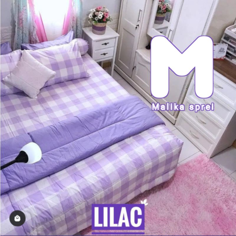 sprei aesthetic emily lilac ungu seprei estetik korea kotak kotak seprai homemade karet katun murah 