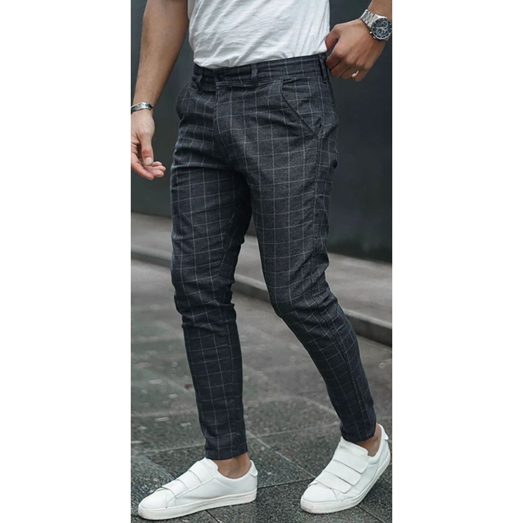 Celana Chino panjang Pria Kotak kotak pria celana panjang tartan celana kerja pria