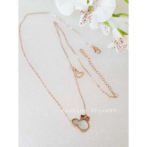 Kalung Mickey Import Titanium Antikarat Silver Rosegold Bestseller