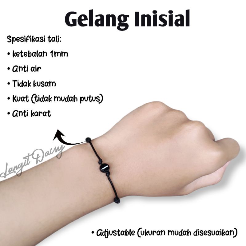 Gelang Tali Custom Inisial Nama | Gelang Tali Couple Simple Tipis | Tali Korea Waterproof Anti air | Adjustable | Couple Pasangan Sahabat | Cowok Cewek | Hitam Tipis | Minimalis Vintage | Murah | Custom Inisial Nama