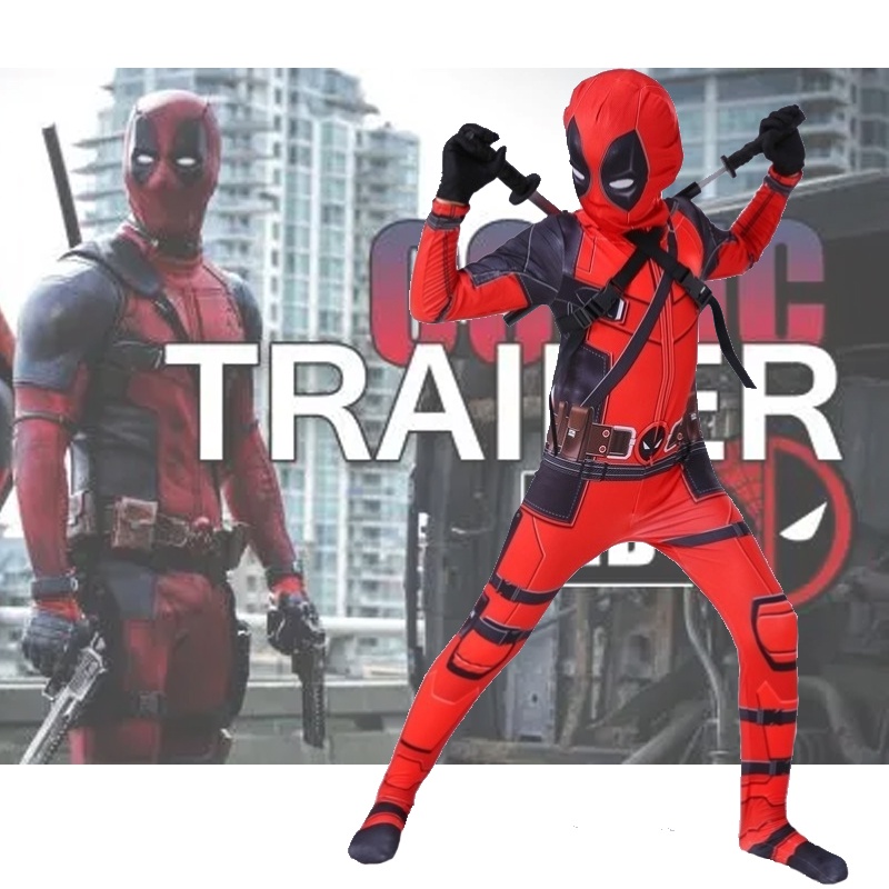 Holiday party Superhero Deadpool Kids boy Bodysuit+Masker cosplay Avengers SpiderMan Costumes set