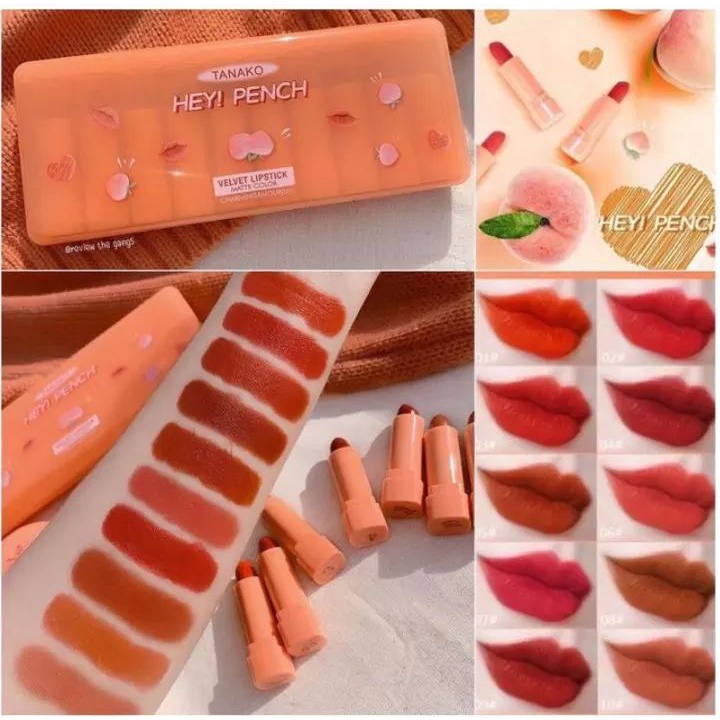 [10PCS] Tanako Hey Peach Lipstick Set 10 Warna / Lipstick Tanako