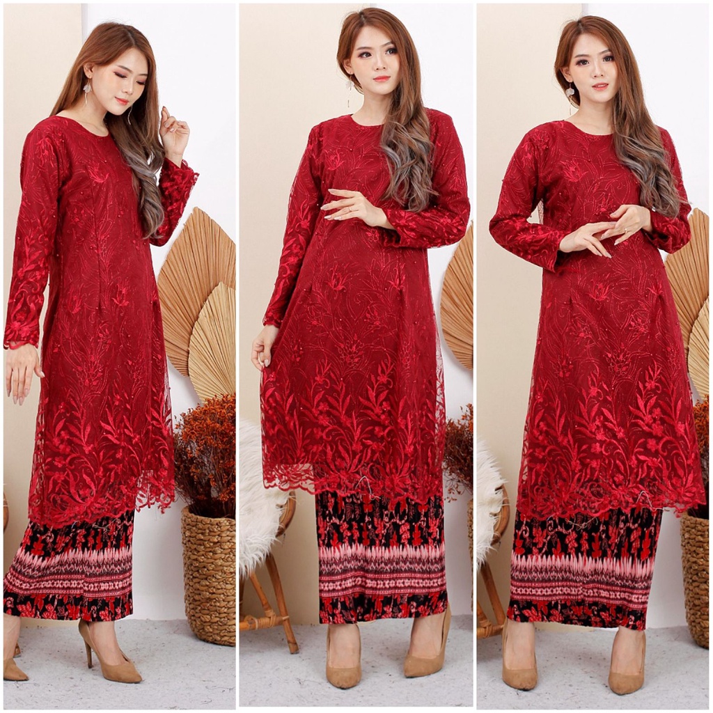 (Pasti RealPict) Kebaya Utari Brukat Tile Full Bordir Brokat Tulle Tille Kondangan Wisuda Pesta