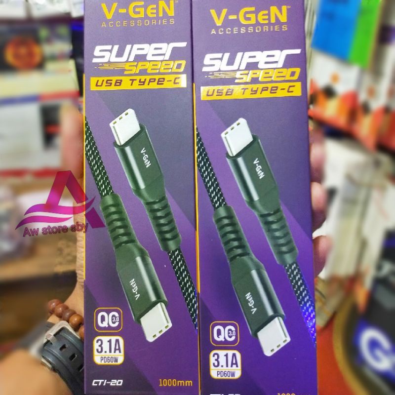 [Vgen.CT20] Kabel Data Type C To C A52/A53/A73/A70/A72/A80/S20/S21/S22/S23 Ultra Super Speed 3.1A By V-Gen