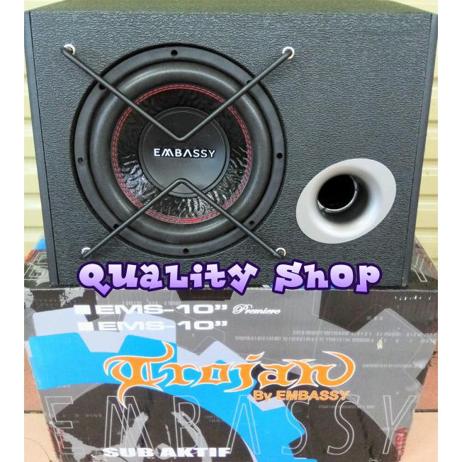 subwoofer aktif mobil 10 inch Trojan premiere embasy power Monoblok