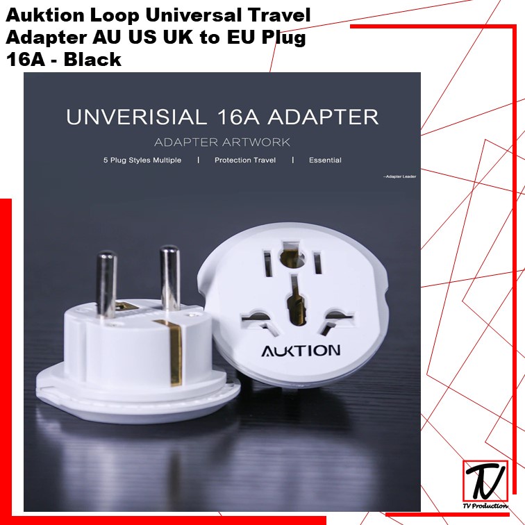 Auktion Loop Universal Travel Adapter AU US UK to EU Plug 16A - Black