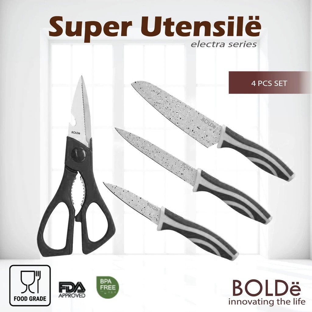 Pisau Set &amp; Gunting Super Utensile Electra Black series 4 pcs set