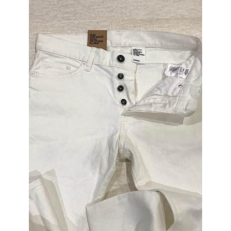 CELANA PANJANG PRIA H&M DENIM SLIM LOW WAIST ORIGINAL NEW WARNA PUTIH SIZE 32