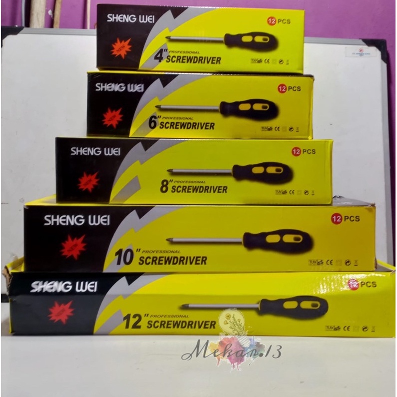 OBENG PLUS ATAU KEMBANG GAGANG KARET Shengwei (4, 6, 8, 10 dan 12 inch)