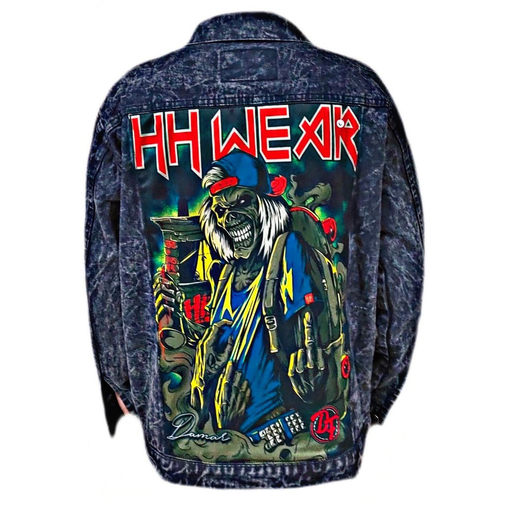 JAKET JEANS PRINTING DISTRO GAMBAR RED SKULL TENGKORAK GHOST RIDER TERMURAH TERLARIS