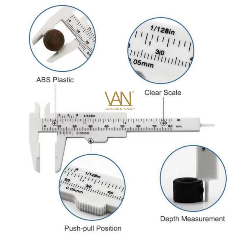 Penggaris Sulam Alis Model Caliper Plastik / ALAT UKUR SULAM ALIS EYEBROW CALIPER SCALE 8CM