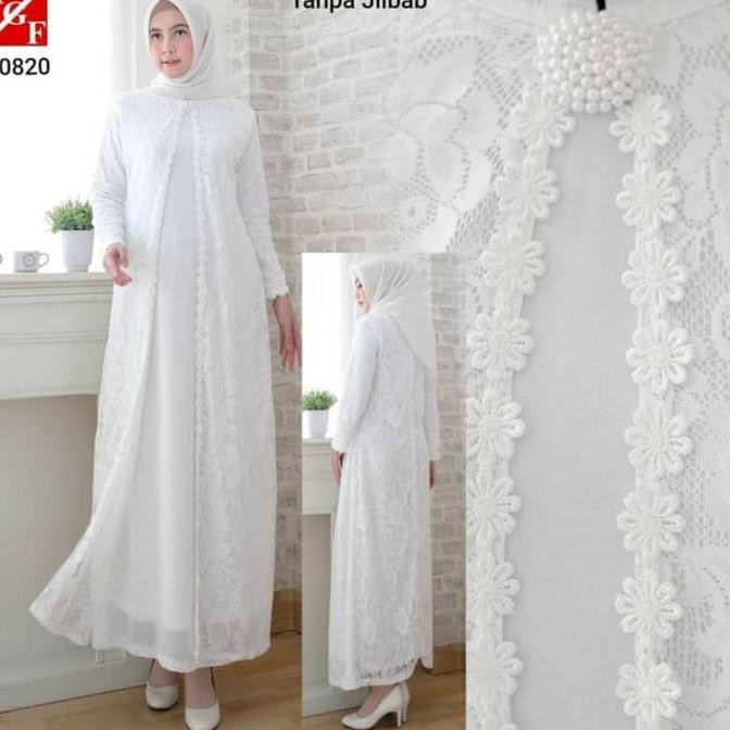 baju gamis wanita/baju gamis/gamis wanita - Putih, all size