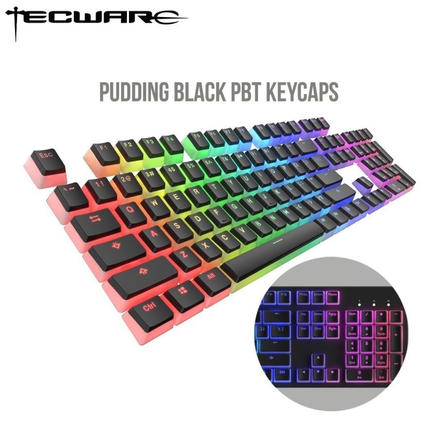 Tecware PBT Pudding Backlit Keycaps Set For Mechanical Keyboard - Gaming Keycaps - Black atau White