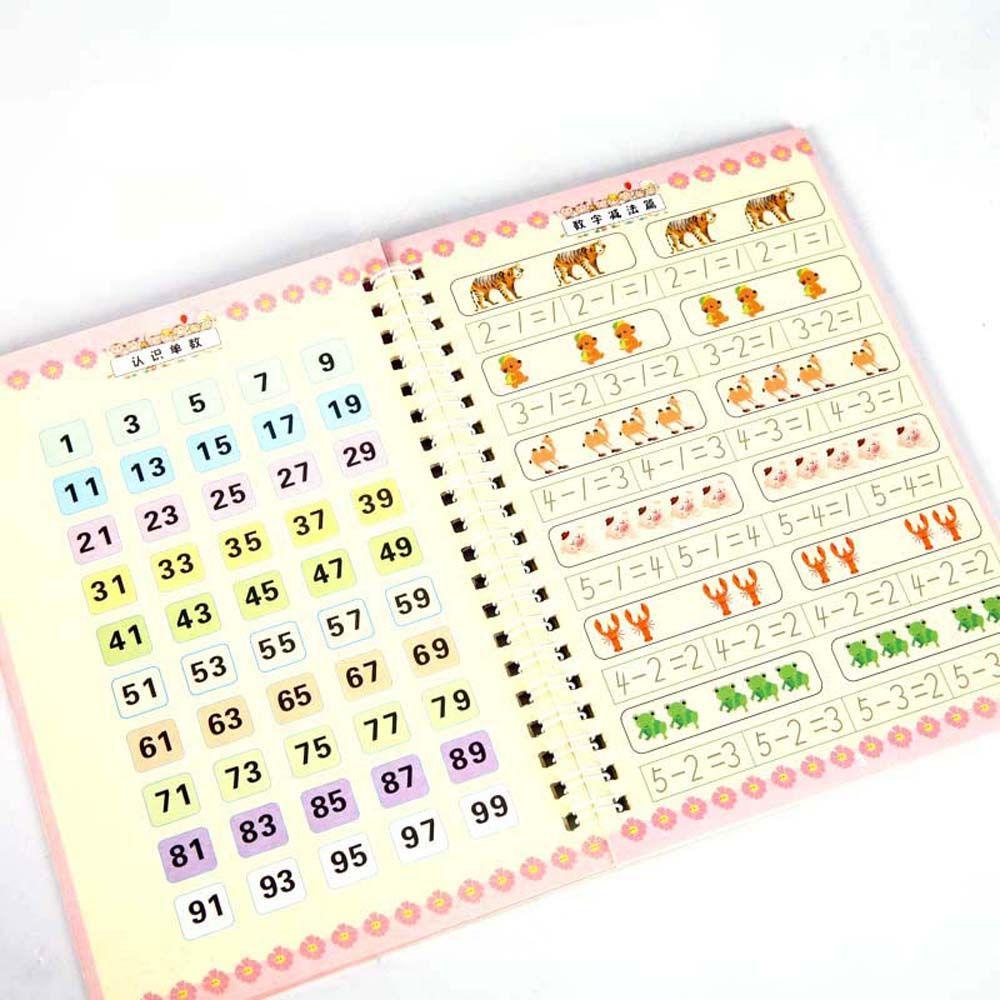 Lanfy Buku Copybook Bahasa Inggris Anak-Anak Memegang Pulpen 3-8 Tahun Angka 3D Alur Latihan Penambahan Pengurangan Latihan Lukisan Tulisan Inggris