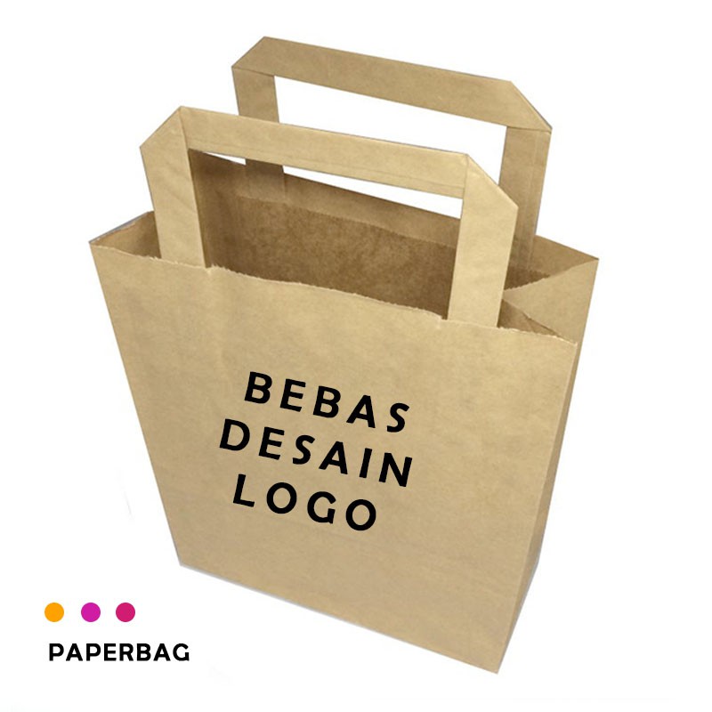 

(+SABLON) Paper Bag Coklat 21x9x20cm Paper Bag Custom Bebas Desain Tali FLAT Packing Olshop Murah