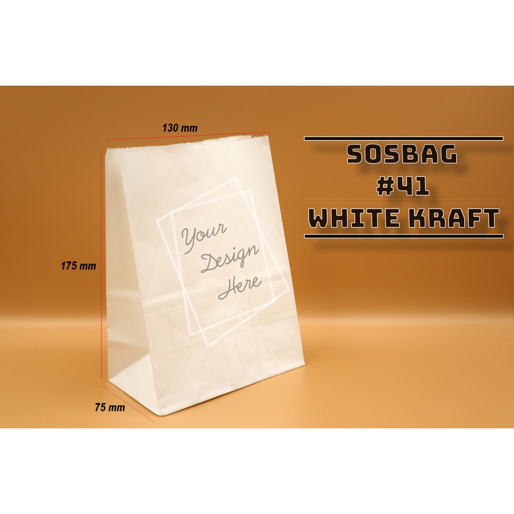 

RB Paper Bag - SOS BAG KODE 41 - White Kraft - Kantong Kertas Kentang Roti - 100 PCS