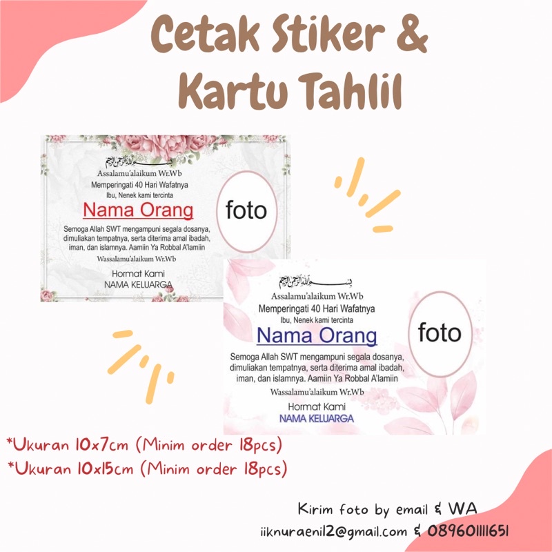 Jual Stiker Kartu Tahlil Box Nasi Hari Hari Tahun Hari