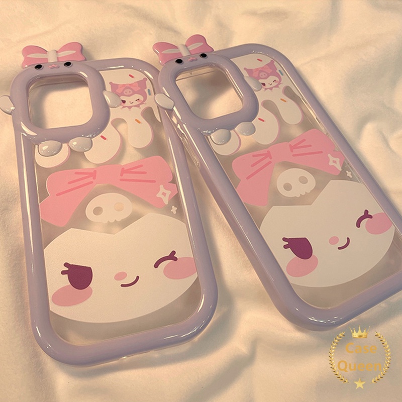 Kartun Kitty Kulomi Case OPPO A17 A7 A5S A12 A3S A12E A53 A74 A95 A16K A16E A52 A92 A96 A17K A76 Reno 5 5F 4F A57 A15 A5 A54 A16s A55 A15s A16 A9 A31Bow-knot Little Monster Case