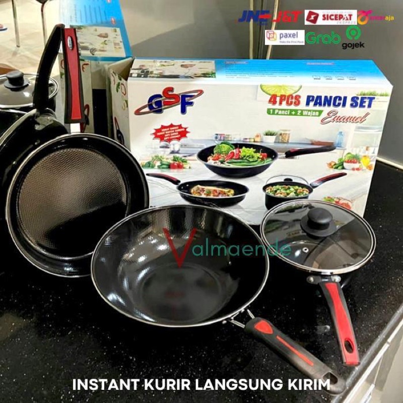 Panci Set Enamel anti Lengket Serbaguna GSF 2630 Seri Teflon 4pcs Wajan Fry Pan Wok Skilet Panci Kuah Panci Susu Gagang Panjang Steamer Kukus Serbaguna