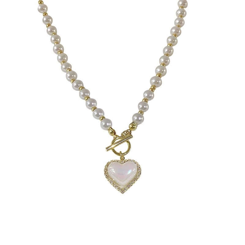 Kalung Rantai Dengan Liontin Mutiara Bentuk Hati Untuk Wanita