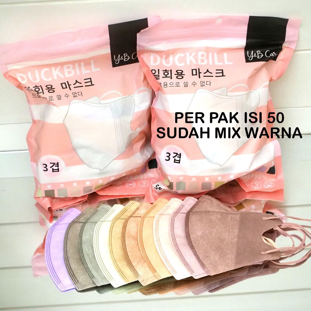 Masker Duckbill BOX ISI 50 Dewasa KN95 Mask 3Ply Hitam Putih Abu Earloop Non Headloop Hijab