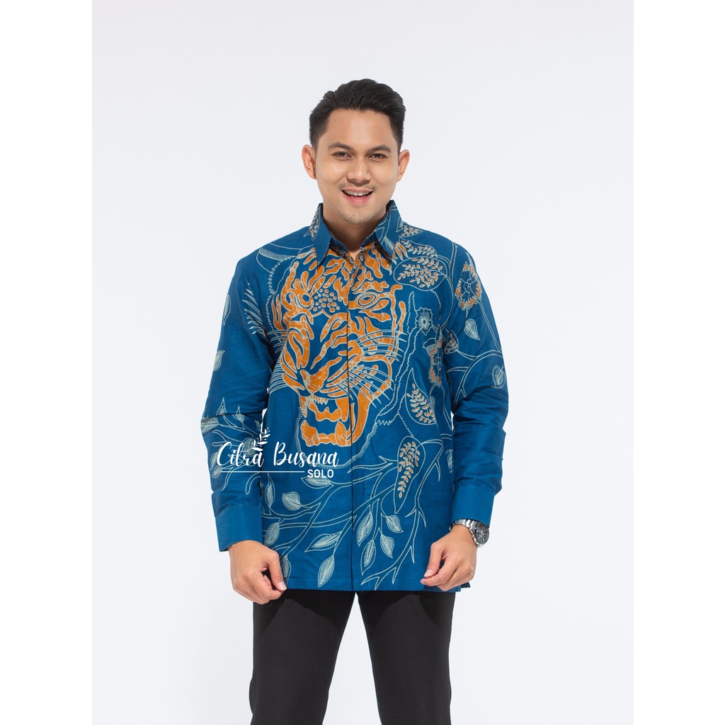 MACAN BLUE Kemeja Batik Pria Full Furing Bahan Katun Primisima