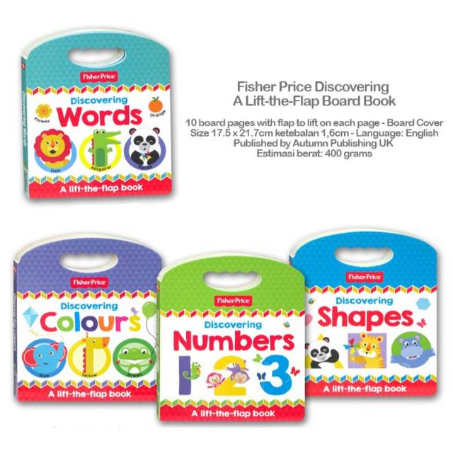 

Fisher Price Discovering WORDS COLOURS NUMBERS SHAPES A Lift-the-Flap Board Book