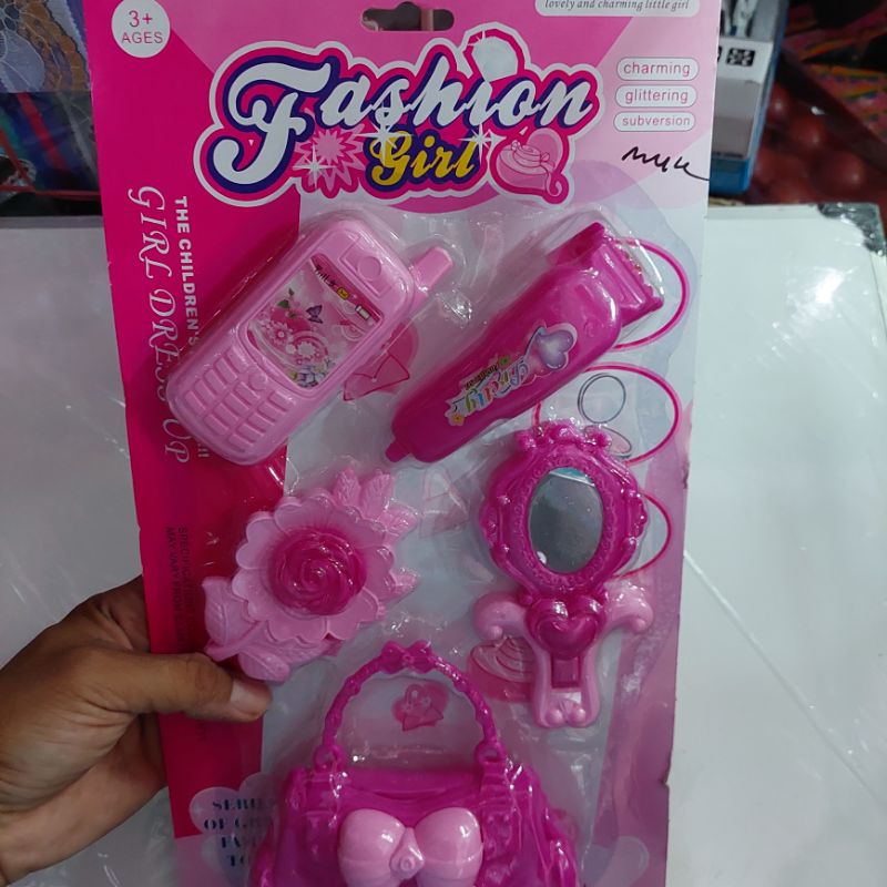 mainan make up kecantikan tas hp cermin - fashion girl pink 5s