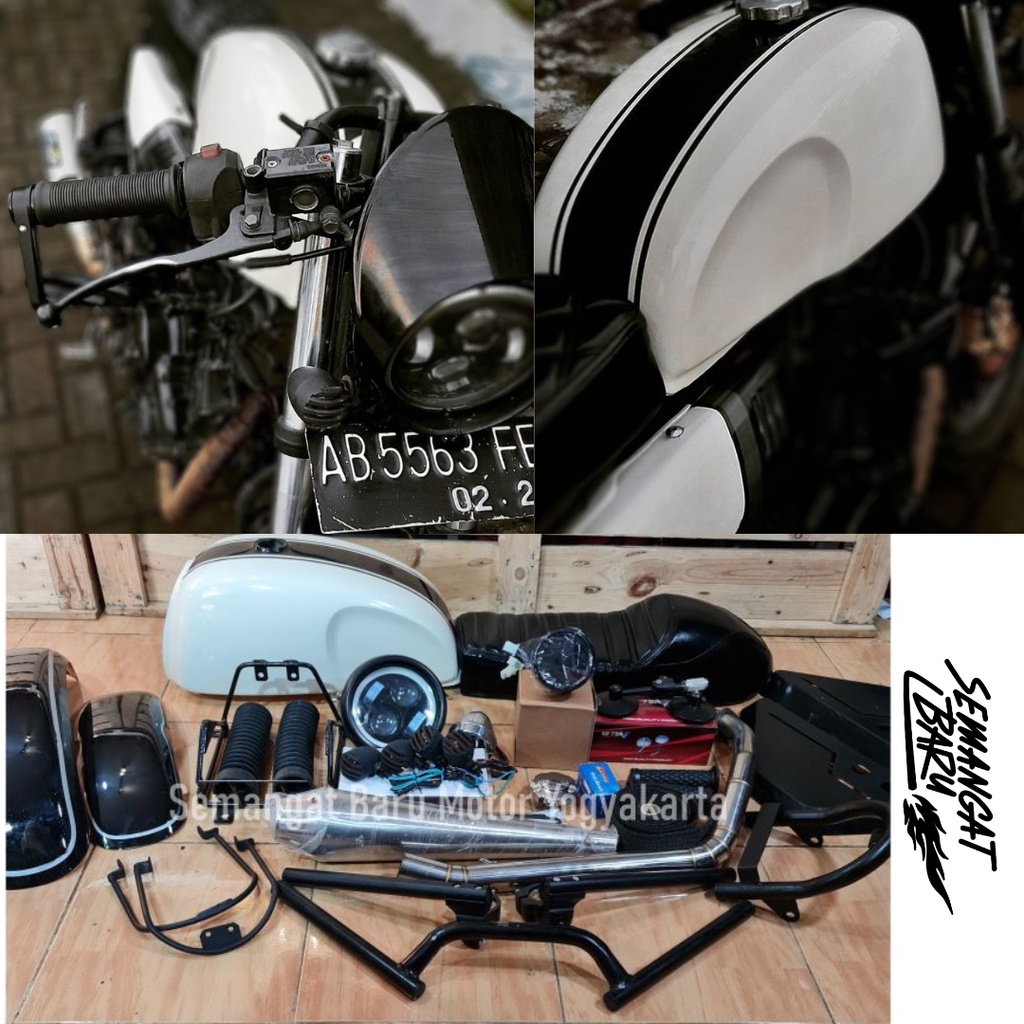 PAKET CAFERACER SCORPIO TIGER THUNDER125 MEGAPRO PULSAR TVS LIS ATAS FULLSET SEMOTOR LENGKAP