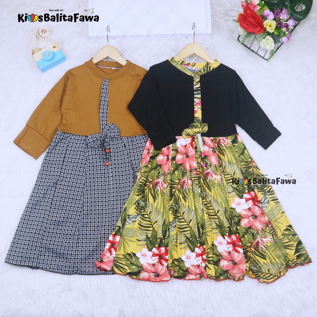 Dress Valencia uk 7-8 Tahun / Dres Anak Lengan Panjang Baju Anak Perempuan Motif Adem Fashion Kids