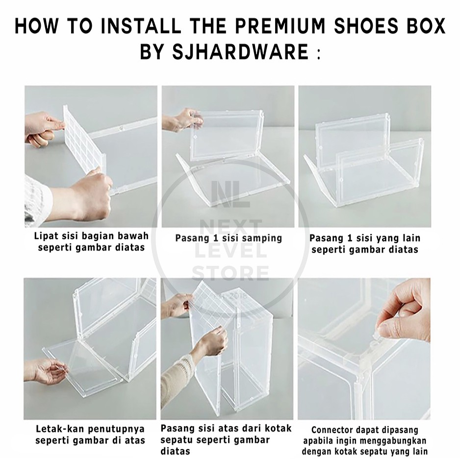 Sneaker Box Premium Kotak Sepatu Basket 34x18x25cm Flip Magnet Shoes - Bahan Mika Tebal - Tutup Mika Acrylic - Bisa diTumpuk hingga 10 tingkat +