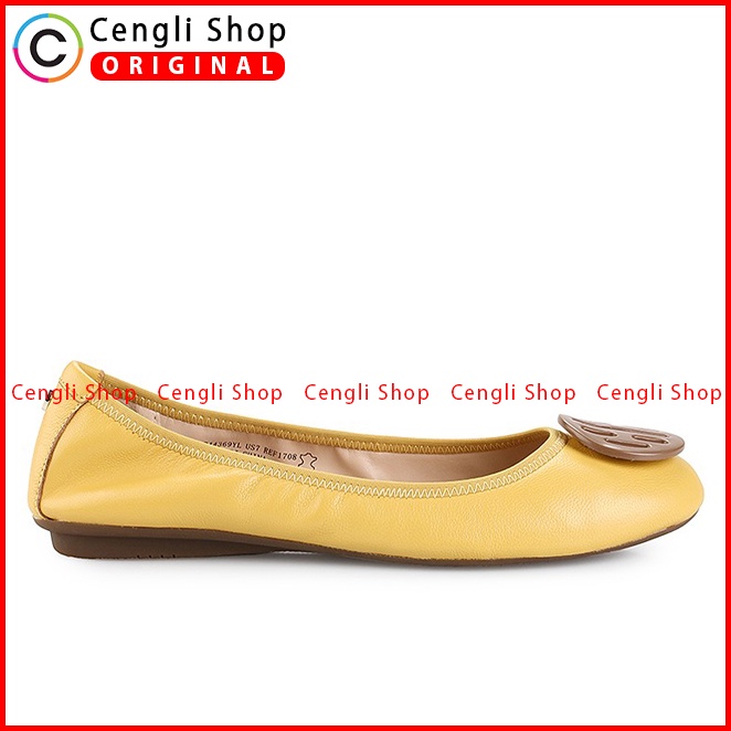 SEPATU FLAT KULIT HUSH PUPPIES WANITA ORIGINAL TERBARU KUNING HW04