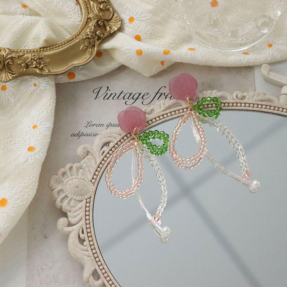 Agustinina Anting Perempuan Hadiah Vintage Manis Manik Kristal Temperamen Retro Fashion Perhiasan