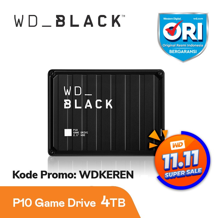 Hardisk Eksternal WD Black P10 4TB Game Drive - Garansi Resmi